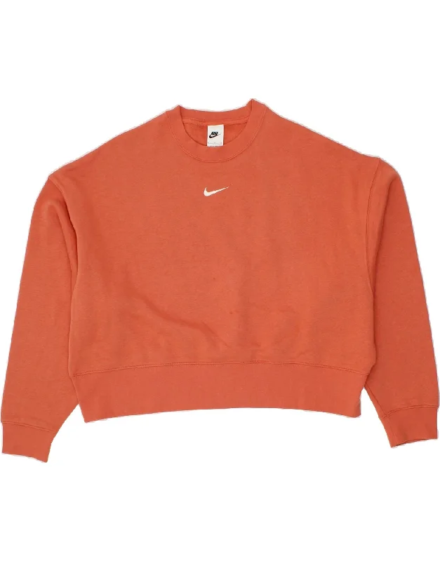 NIKE Womens Oversized Crop Sweatshirt Jumper UK 10 Small Orange Cotton Hoodie with Longline Fit Extended Stylish NIKE Womens Oversized Crop Sweatshirt Jumper UK 10 Small Orange Cotton Hoodie with Longline Fit Extended Stylish