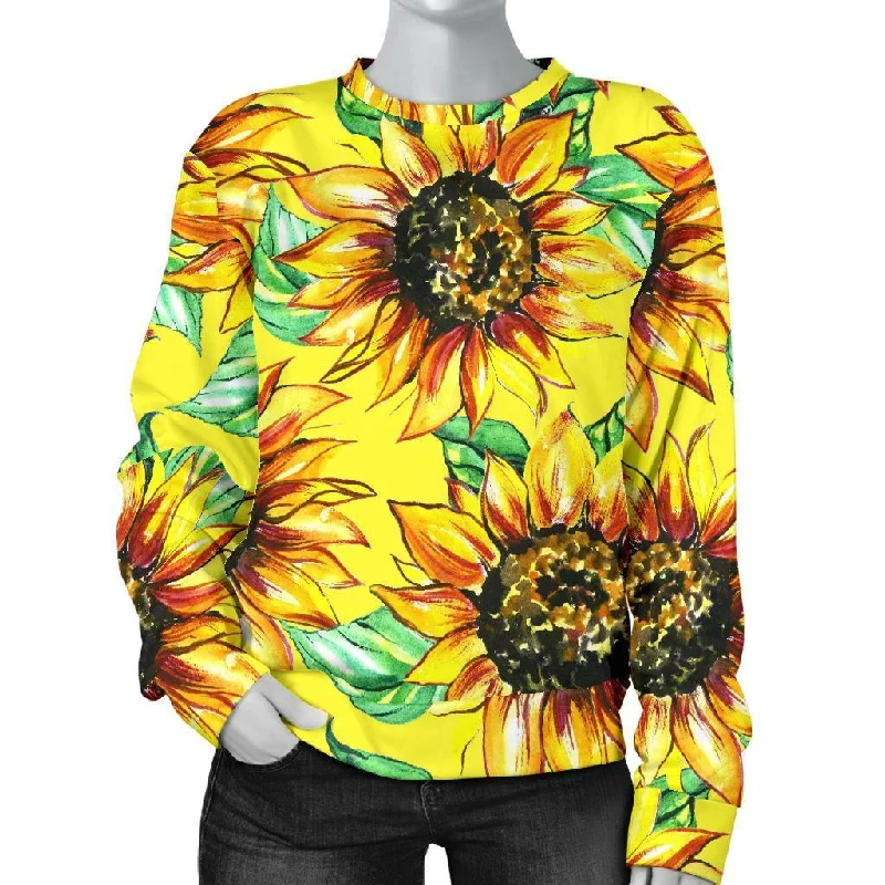 Sunflower Cartoon Pattern Print Women's Sweatshirt Hoodie with Strings Custom Fit Adjustable
