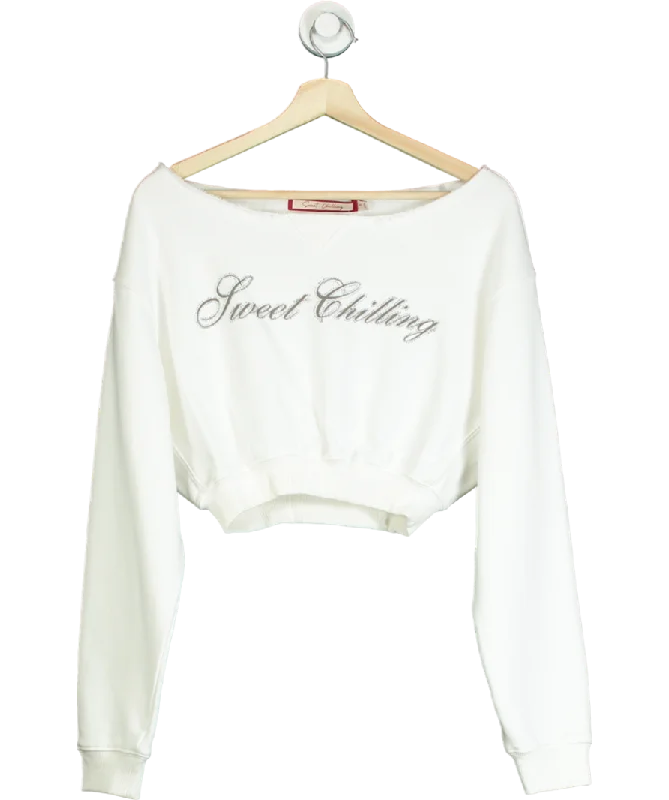 Sweet Chilling White Oversized Off-shoulder Cropped Sweatshirt UK S Hoodie with Mock Neck Collared Structured Sweet Chilling White Oversized Off-shoulder Cropped Sweatshirt UK S Hoodie with Mock Neck Collared Structured