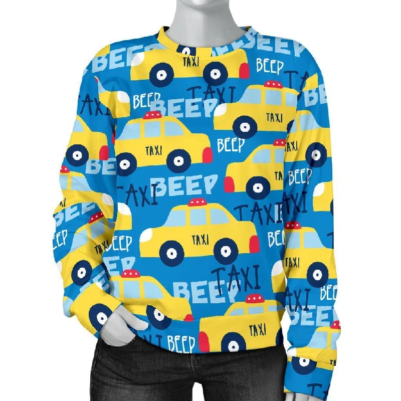 Taxi Car Pattern Print Women's Sweatshirt Zip Hoodie Drawstring Kangaroo Pocket