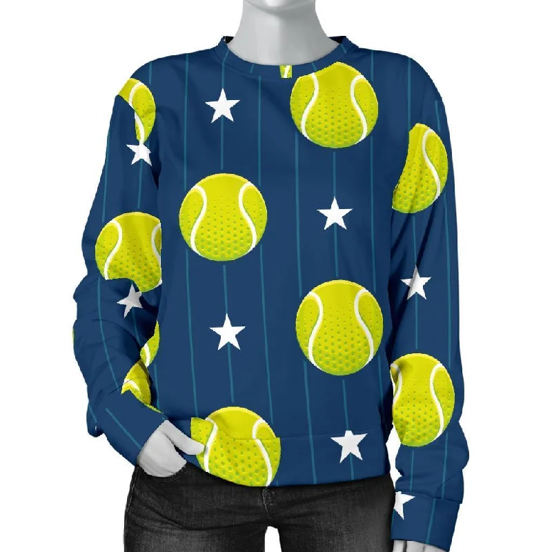 Tennis Pattern Print Women's Sweatshirt Hoodie with Exposed Zipper Edgy Industrial