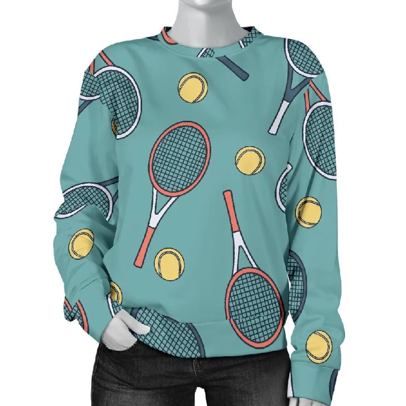 Tennis Print Pattern Women's Sweatshirt Hoodie with Magnetic Closure Innovative Modern
