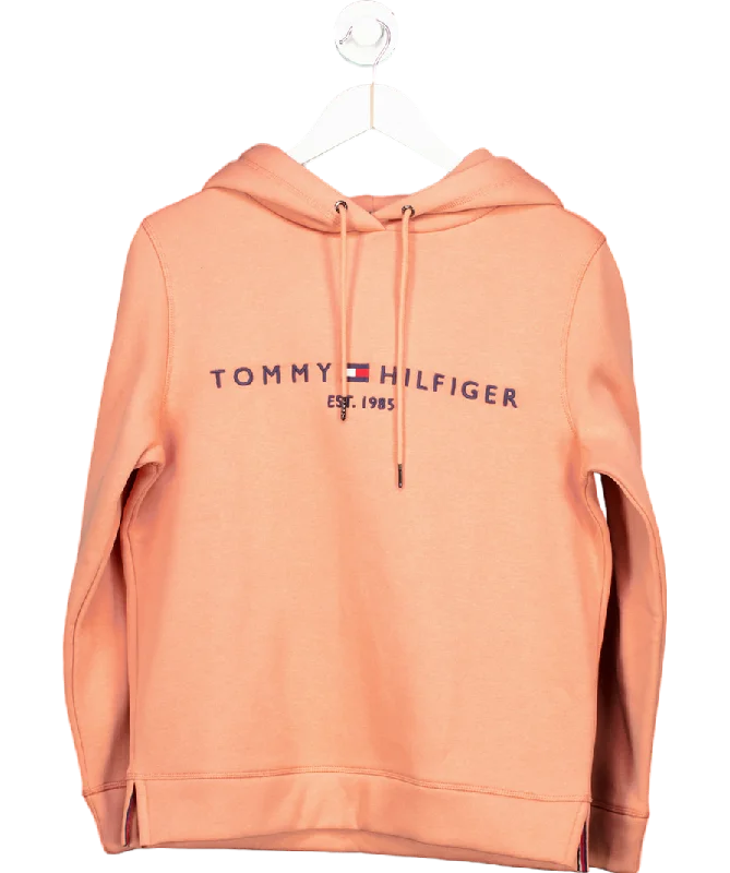 Tommy Hilfiger Pink Logo Embroidery Hoody UK XS Hoodie with Cuffed Sleeves Snug Secure Tommy Hilfiger Pink Logo Embroidery Hoody UK XS Hoodie with Cuffed Sleeves Snug Secure