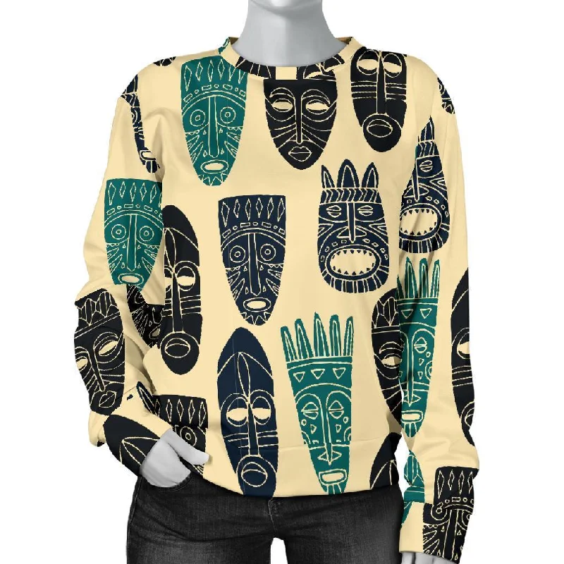 Totem Mask Print Pattern Women's Sweatshirt Hoodie with Slit Hem Functional Movement Totem Mask Print Pattern Women's Sweatshirt Hoodie with Slit Hem Functional Movement