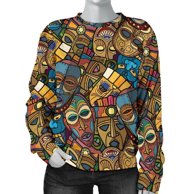 Totem Print Pattern Women's Sweatshirt Hoodie with Drawstring Waist Adjustable Fitted