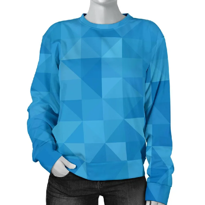 Triangle Blue Pattern Print Women's Sweatshirt Hoodie with Elastic Cuffs Stretchable Comfortable