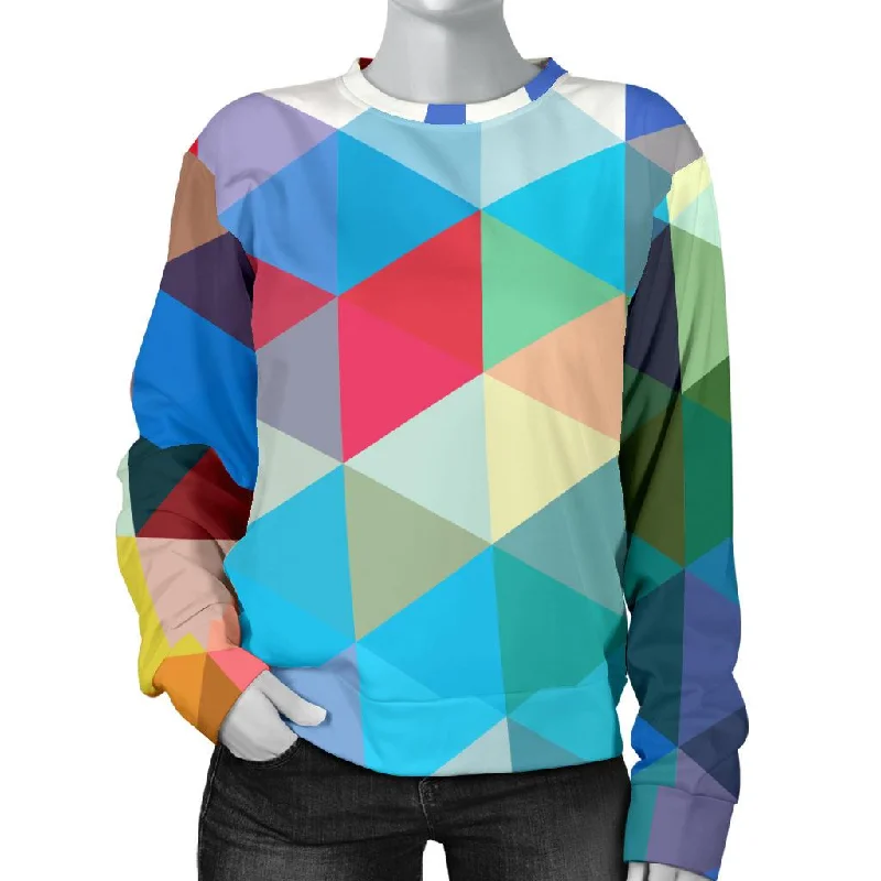 Triangle Colorful Pattern Print Women's Sweatshirt Hoodie with Raw Hem Edgy Unfinished Triangle Colorful Pattern Print Women's Sweatshirt Hoodie with Raw Hem Edgy Unfinished