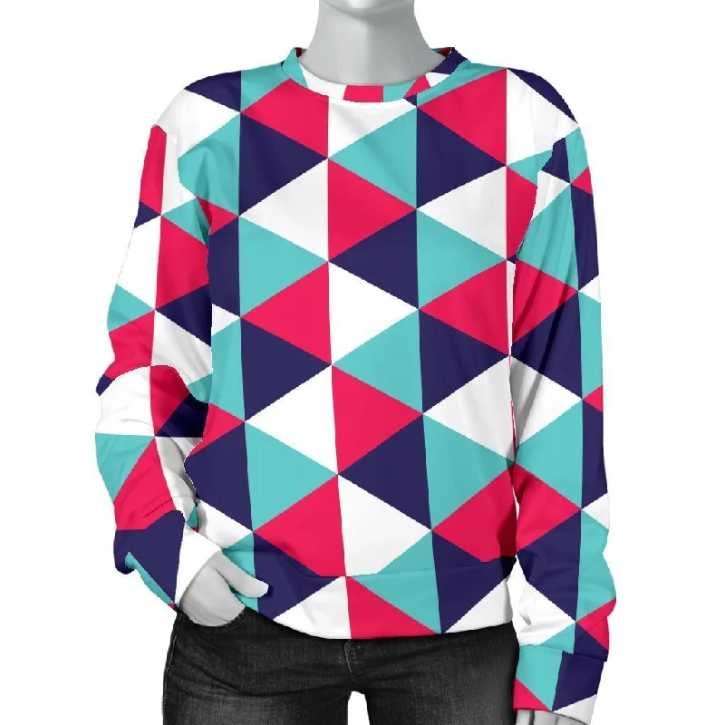 Triangle Pattern Print Women's Sweatshirt Hoodie with Set-In Sleeves Structured Classic