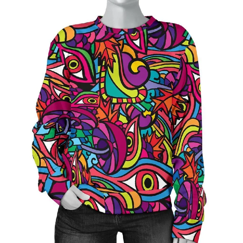 Trippy Print Pattern Women's Sweatshirt Hoodie with Half-Zip Sporty Casual