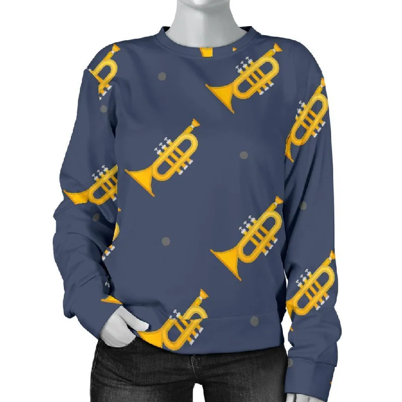 Trumpet Print Pattern Women's Sweatshirt Hoodie with Hem Ribbing Snug Secure