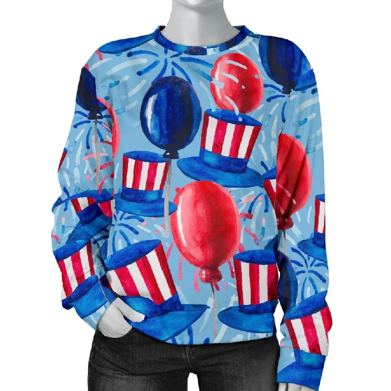 Uncle Sam Balloon Pattern Print Women's Sweatshirt Hoodie with Puffed Sleeves Voluminous Trendy Uncle Sam Balloon Pattern Print Women's Sweatshirt Hoodie with Puffed Sleeves Voluminous Trendy