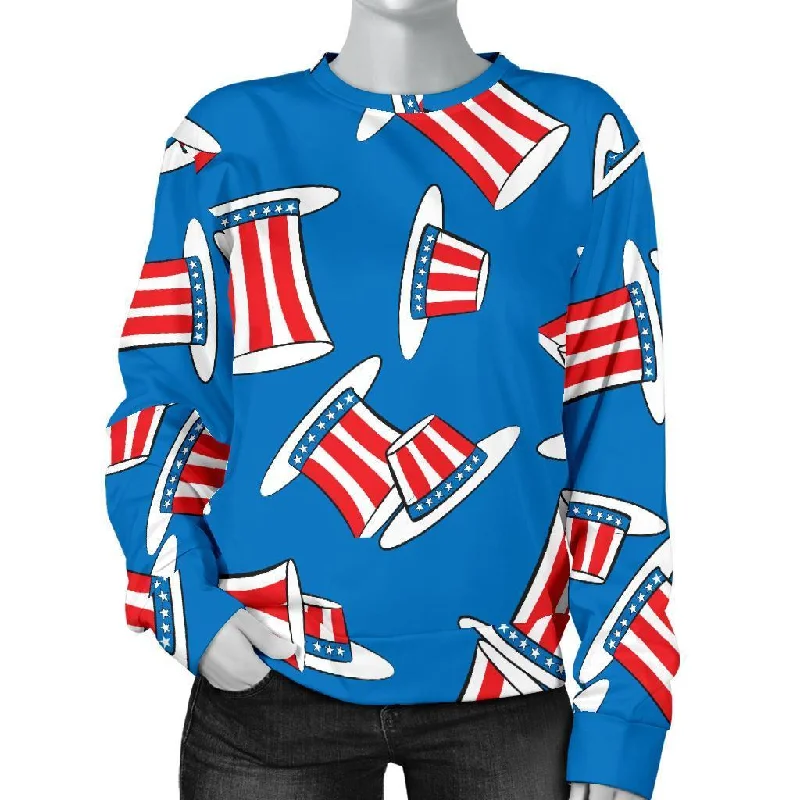 Uncle Sam Pattern Print Women's Sweatshirt Hoodie with Longline Fit Extended Stylish Uncle Sam Pattern Print Women's Sweatshirt Hoodie with Longline Fit Extended Stylish