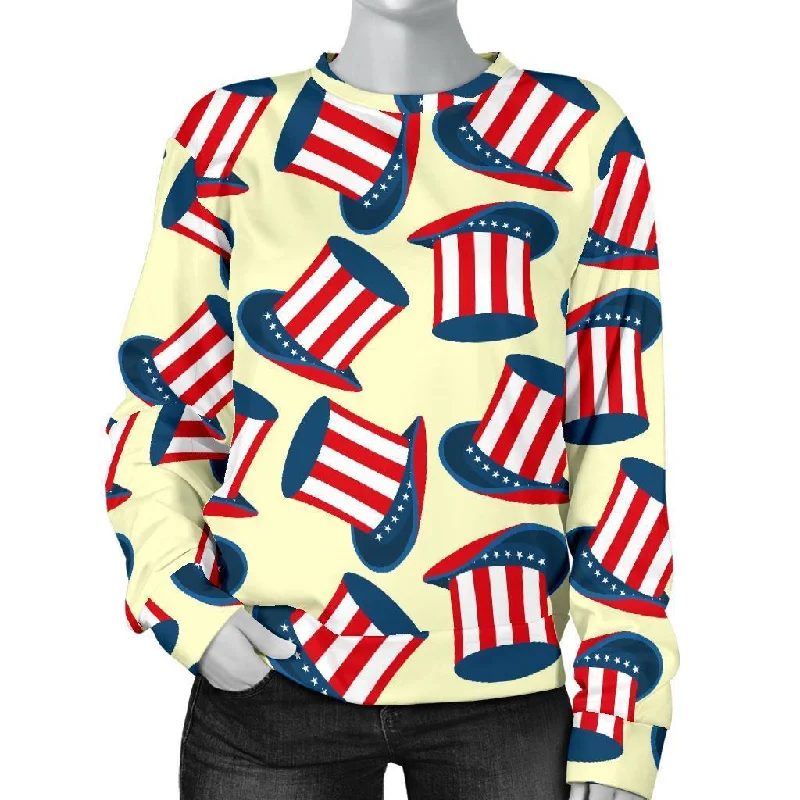Uncle Sam Print Pattern Women's Sweatshirt Hoodie with Snap Buttons Easy Quick