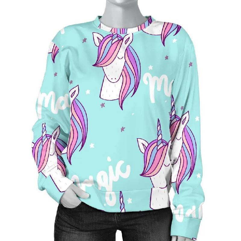 Unicorn Pastel Pattern Print Women's Sweatshirt Hoodie with Hem Embroidery Detailed Premium Unicorn Pastel Pattern Print Women's Sweatshirt Hoodie with Hem Embroidery Detailed Premium