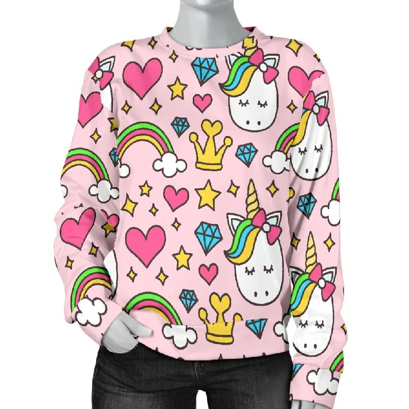 Unicorn Pattern Print Women's Sweatshirt Hoodie with Front Slit Layering Stylish
