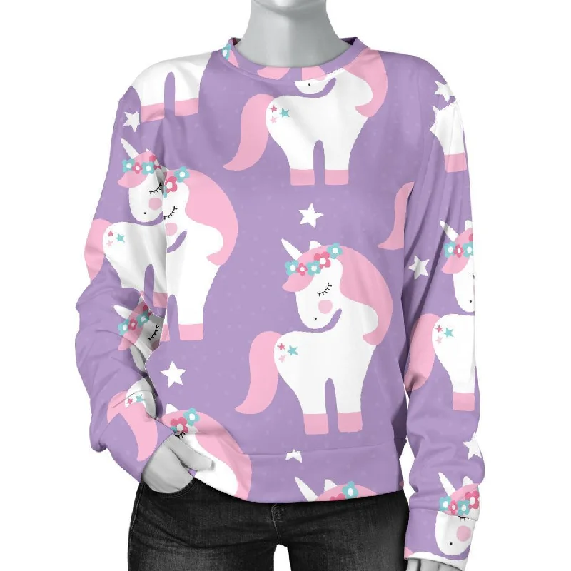 Unicorn Print Pattern Women's Sweatshirt Hoodie with Mock Neck Collared Structured