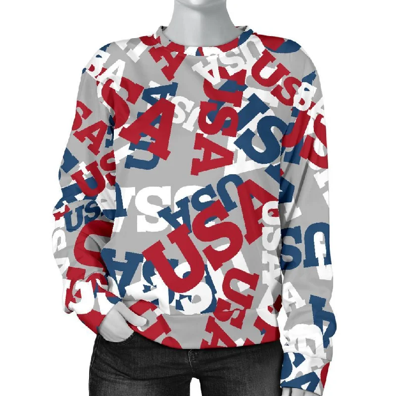 Usa Patriot Pattern Print Women's Sweatshirt Cotton Hoodie Fleece Lining Warmth