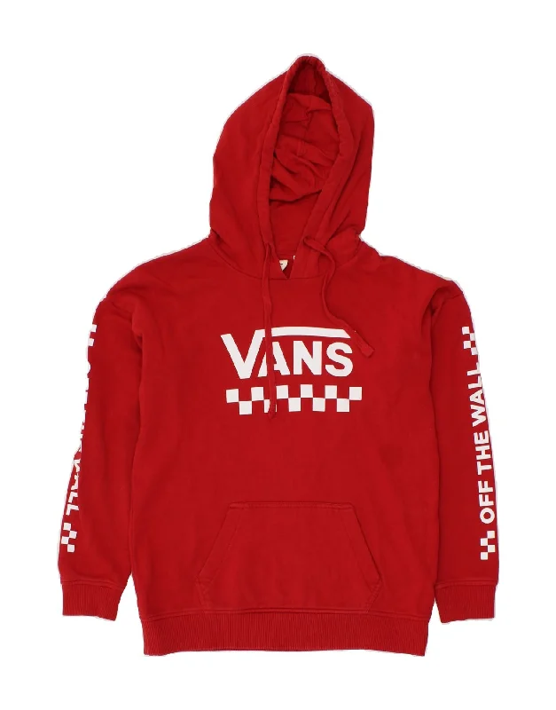 VANS Womens Graphic Hoodie Jumper UK 6 XS Red Cotton Hoodie with Cropped Fit Short Trendy VANS Womens Graphic Hoodie Jumper UK 6 XS Red Cotton Hoodie with Cropped Fit Short Trendy