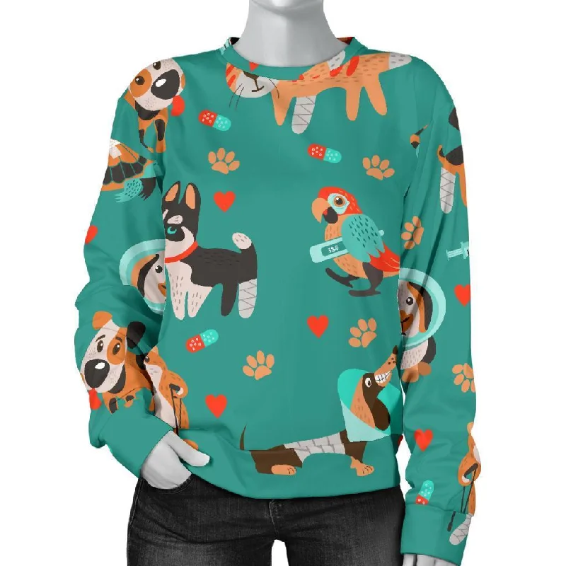 Veterianary Animal Pattern Print Women's Sweatshirt Hoodie with Belted Waist Structured Tailored Veterianary Animal Pattern Print Women's Sweatshirt Hoodie with Belted Waist Structured Tailored