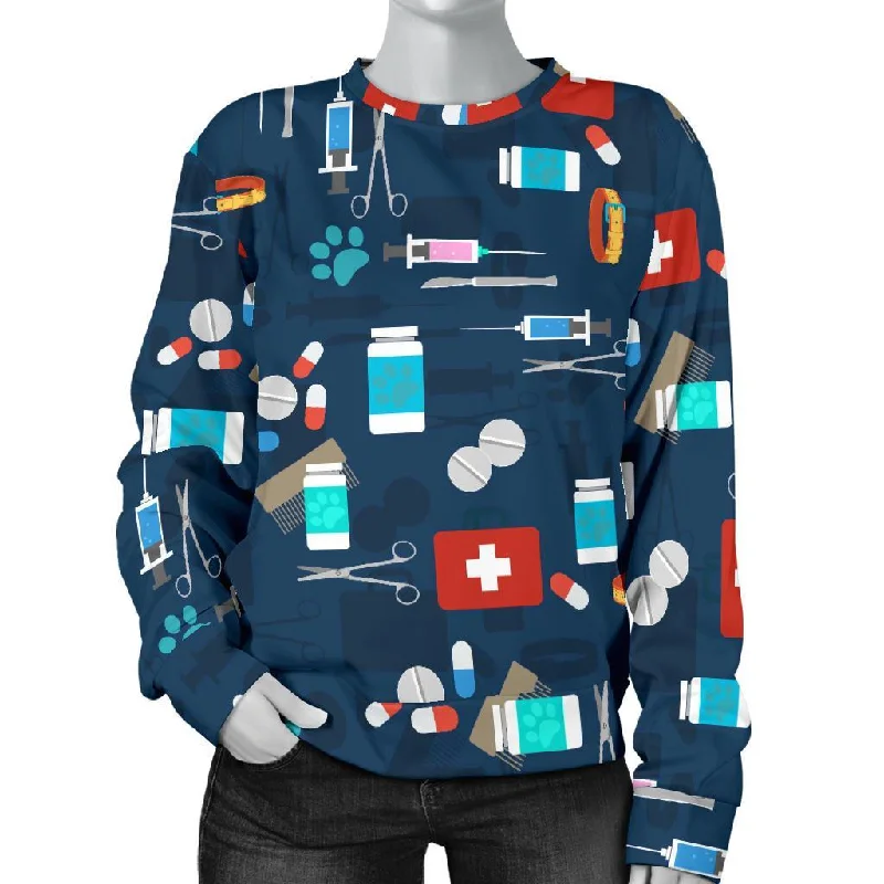 Veterianary Pattern Print Women's Sweatshirt Hoodie with Zipper Placket Modern Functional Veterianary Pattern Print Women's Sweatshirt Hoodie with Zipper Placket Modern Functional