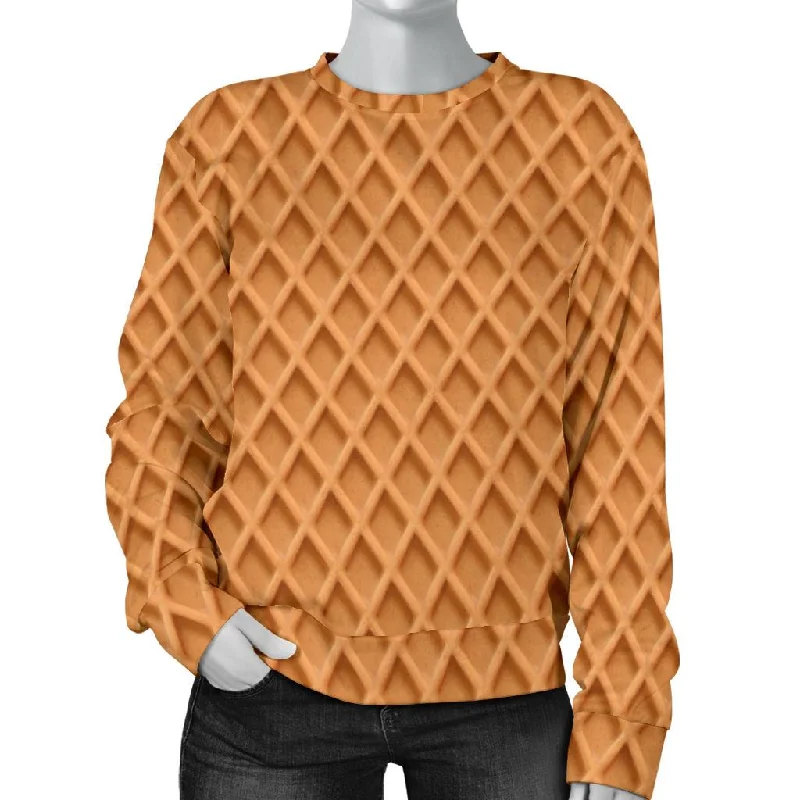 Waffle Pattern Print Women's Sweatshirt Hoodie with Thumb Holes Functional Cozy