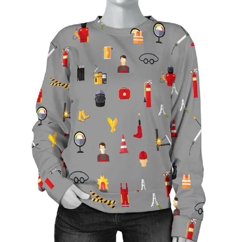 Welder Print Pattern Women's Sweatshirt Hoodie with Magnetic Closure Innovative Modern