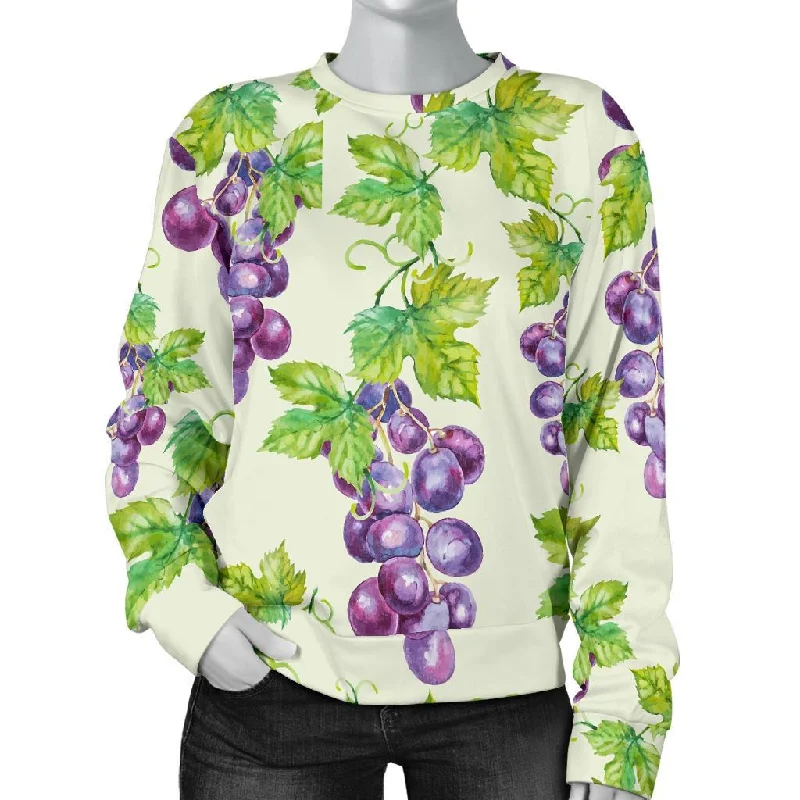 Wine Grape Print Pattern Women's Sweatshirt Hoodie with Cropped Fit Short Trendy
