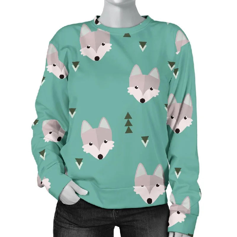 Wolf Pattern Print Women's Sweatshirt Hoodie with Distressed Vintage Worn