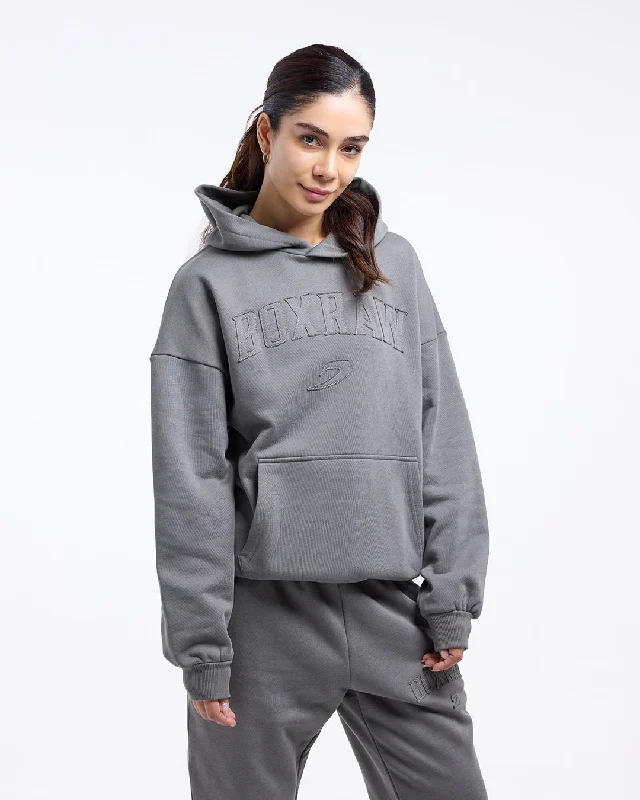 East Street Hoodie - Distressed Grey Hoodie with Tied Waist Feminine Flattering