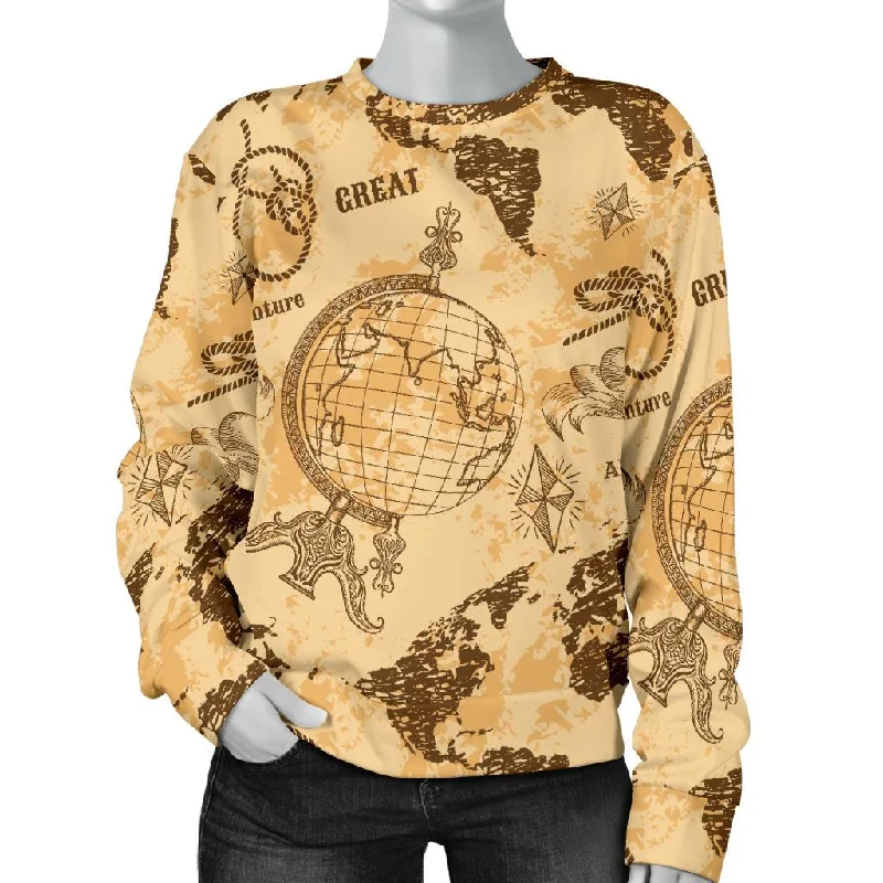 World Map Pattern Print Women's Sweatshirt Hoodie with Reflective Safety Nightwear