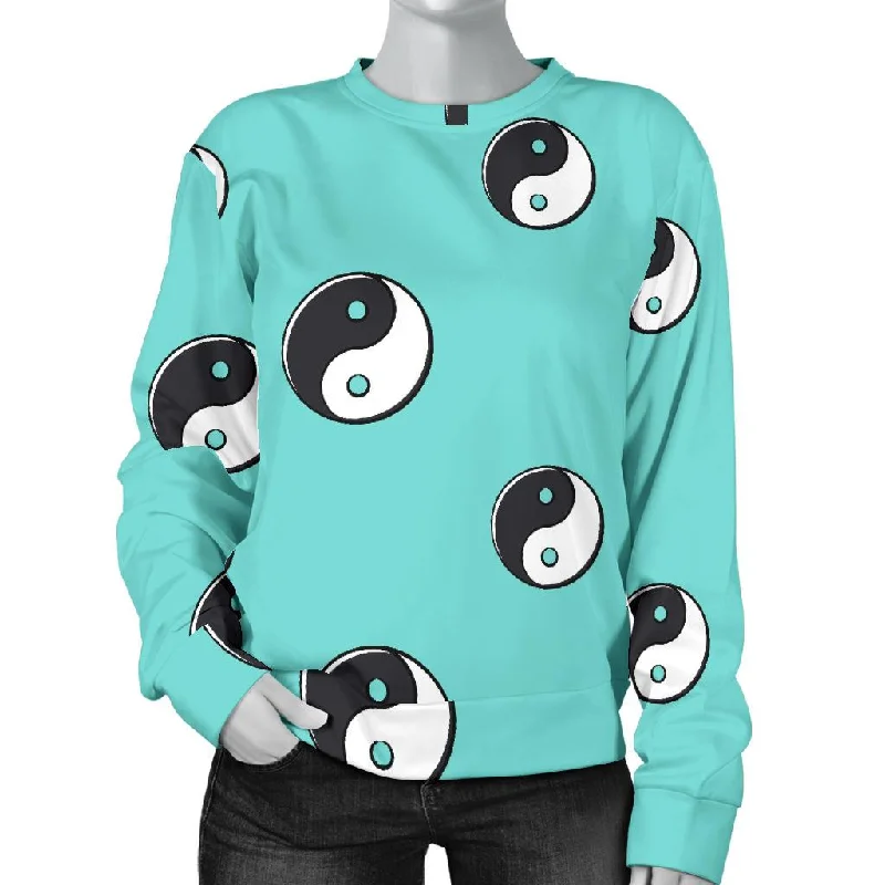 Yin Yang Blue Pattern Print Women's Sweatshirt Hoodie with Batwing Sleeves Loose Dramatic Yin Yang Blue Pattern Print Women's Sweatshirt Hoodie with Batwing Sleeves Loose Dramatic