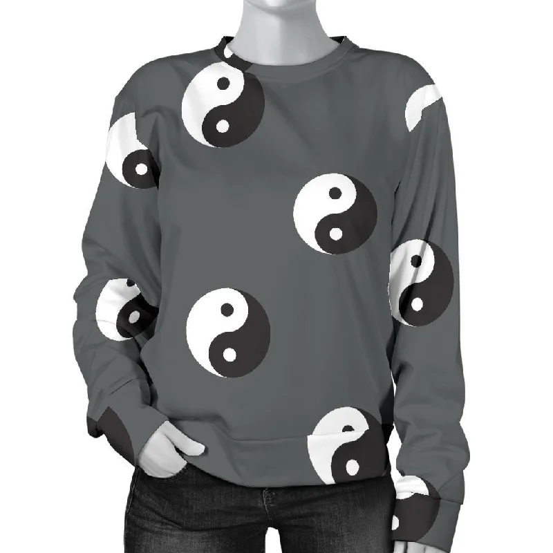 Yin Yang Pattern Print Women's Sweatshirt Hoodie with Velcro Closure Adjustable Secure Yin Yang Pattern Print Women's Sweatshirt Hoodie with Velcro Closure Adjustable Secure