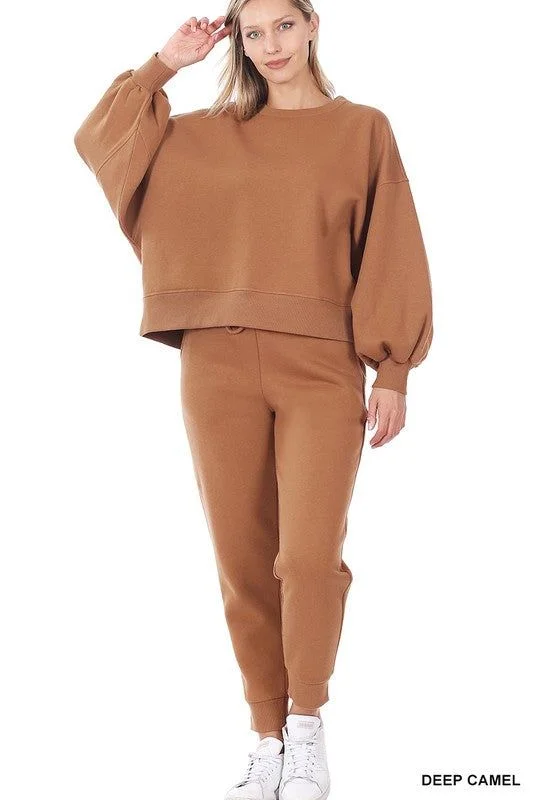 ZENANA Balloon Sleeve Sweatshirt & Sweatpants Set Hoodie with Hem Elastic Stretchable Comfortable ZENANA Balloon Sleeve Sweatshirt & Sweatpants Set Hoodie with Hem Elastic Stretchable Comfortable