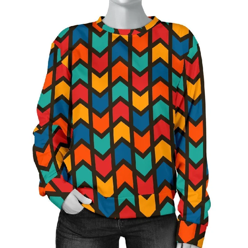 Zig Zag Colorful Pattern Print Women's Sweatshirt Hoodie with Mock Neck Collared Structured Zig Zag Colorful Pattern Print Women's Sweatshirt Hoodie with Mock Neck Collared Structured