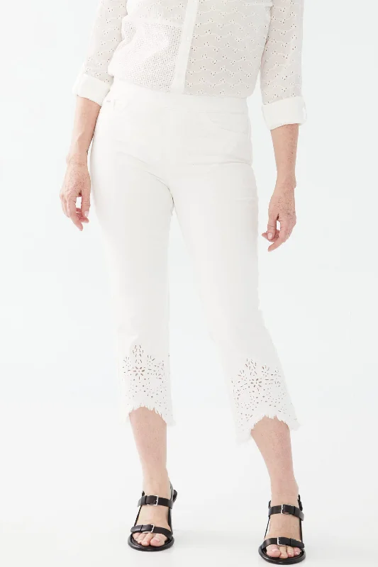 EMBROIDERED FRAY CROP PANT Cozy Full-Length Pants