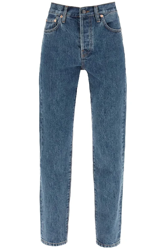 Slim Jeans With Acid Wash  - Blue Comfortable Folded Hem Jeans