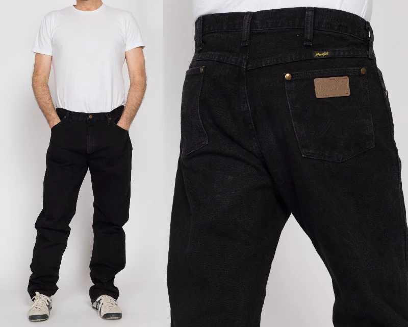 35x34 90s Wrangler Black Jeans Fashionable Raw Edge Jeans