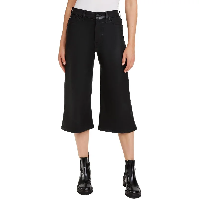 7 For All Mankind Womens Alexa Culotte Capri Coated Flare Jeans Trendy Pleated Waist Jeans