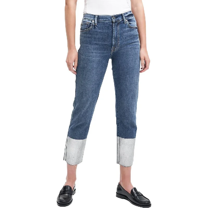 7 For All Mankind Womens Bair Authentic  High Waist Cropped Straight Leg Jeans Elegant Tapered Leg Denim