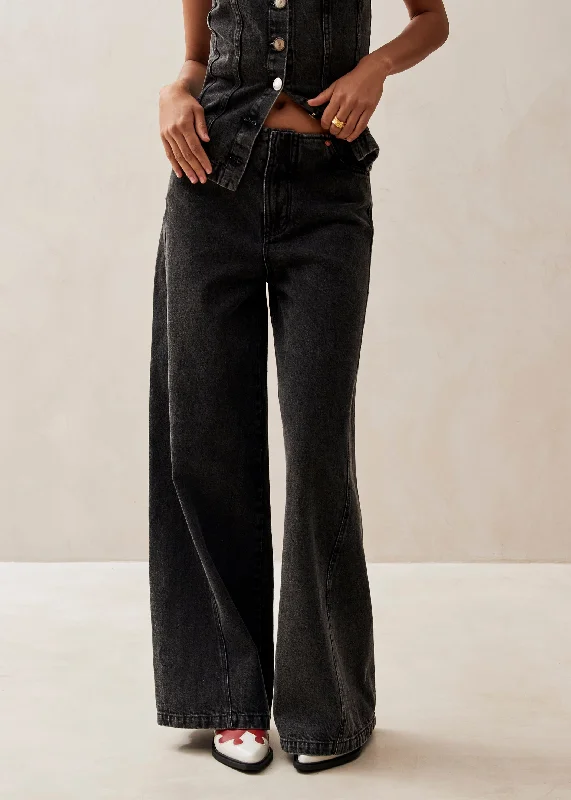 Magda Denim Pants Black Trendy Printed Pants