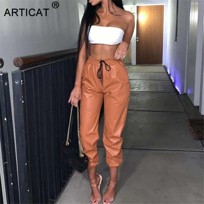Leather Harem Pants Comfy Cargo Trousers