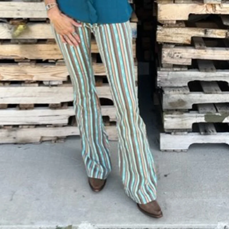 Rock & Roll Aztec Stripe Flare Jeans Fashionable Raw Edge Jeans