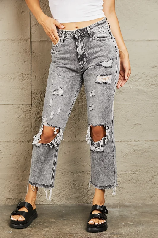 Light Distressed Straight Jeans Casual Distressed Skinny Jeans