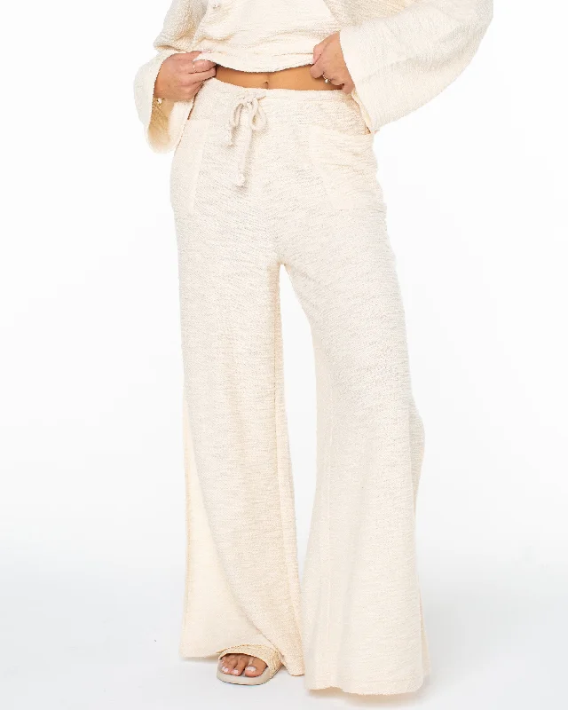 Beach Breeze Side-Slit Wide Leg Pants - Parchment Comfortable Denim Trousers
