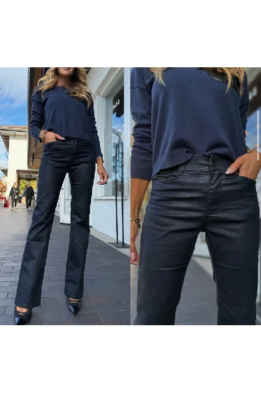 Bevy Flog Novel Pants | Navy Snake | Offered Online Only Chic Black Leggings
