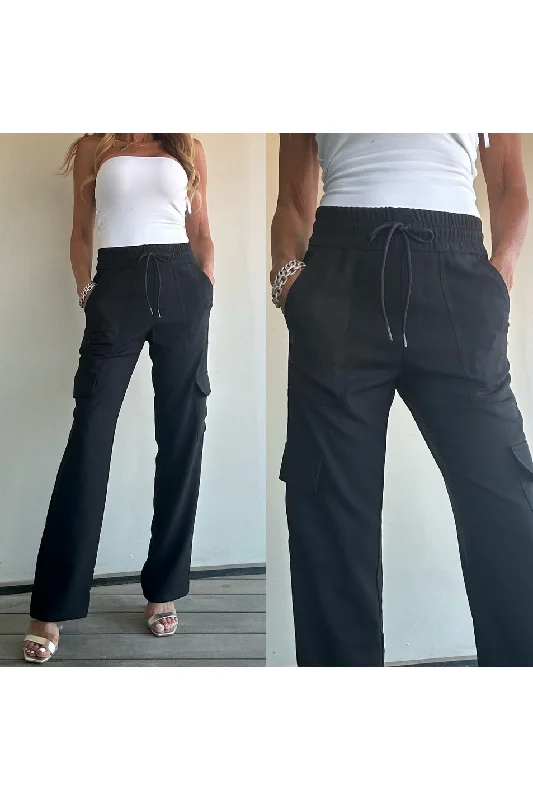 Bevy Flog Sapir Wide Leg Cargo Pants | Black | Offered Online Only Soft Stretch Pants