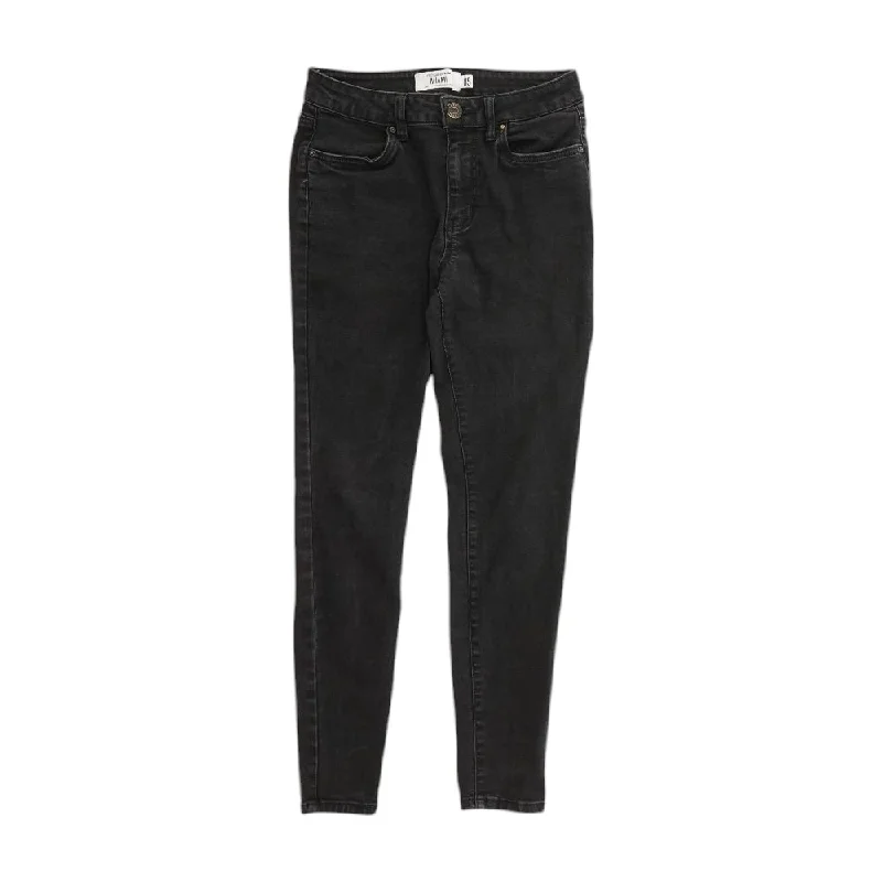 Black Solid Jeans Chic Rip-Detail High-Waist Jeans