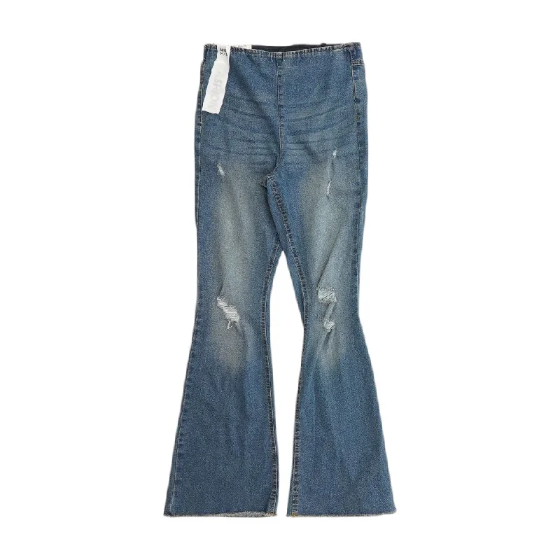 Blue Solid High Rise Jeans Trendy Pleated Waist Jeans