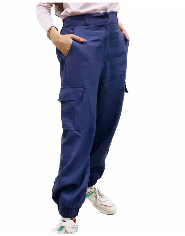 Cargo Punk Jogger Pants in Blue Fashionable Button-Up Pants