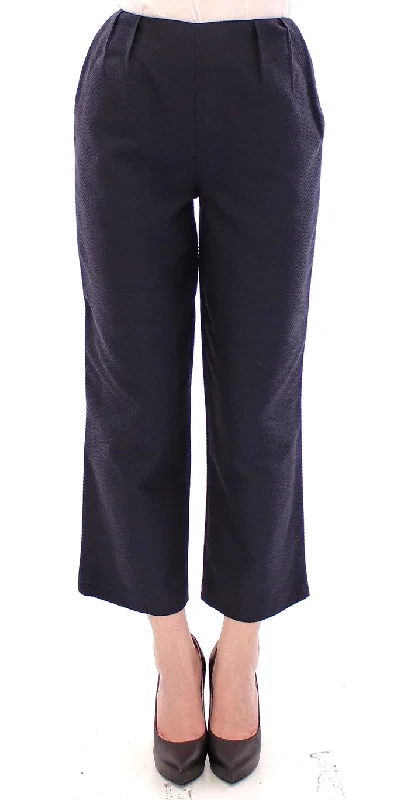 Chic Cropped Blue Pants - Exquisite Craftsmanship Modern Stretch Trousers